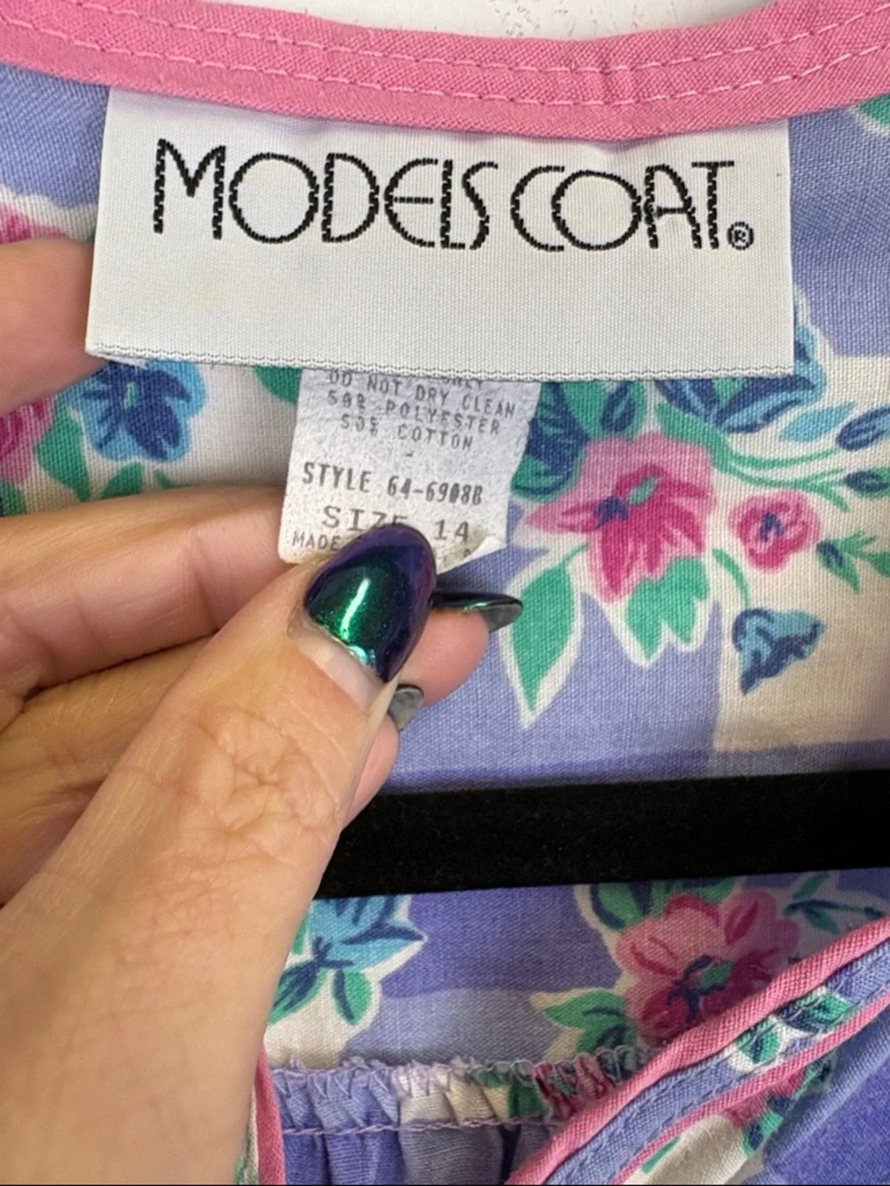 Vintage Models Coat Floral Gingham House Dress Cottagecore Smock Pockets Sz 14 - Picture 2 of 9